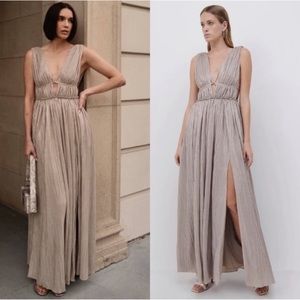 Jonathan Simkhai Plisse Lame Goddess Gown Maxi Dress Size Small